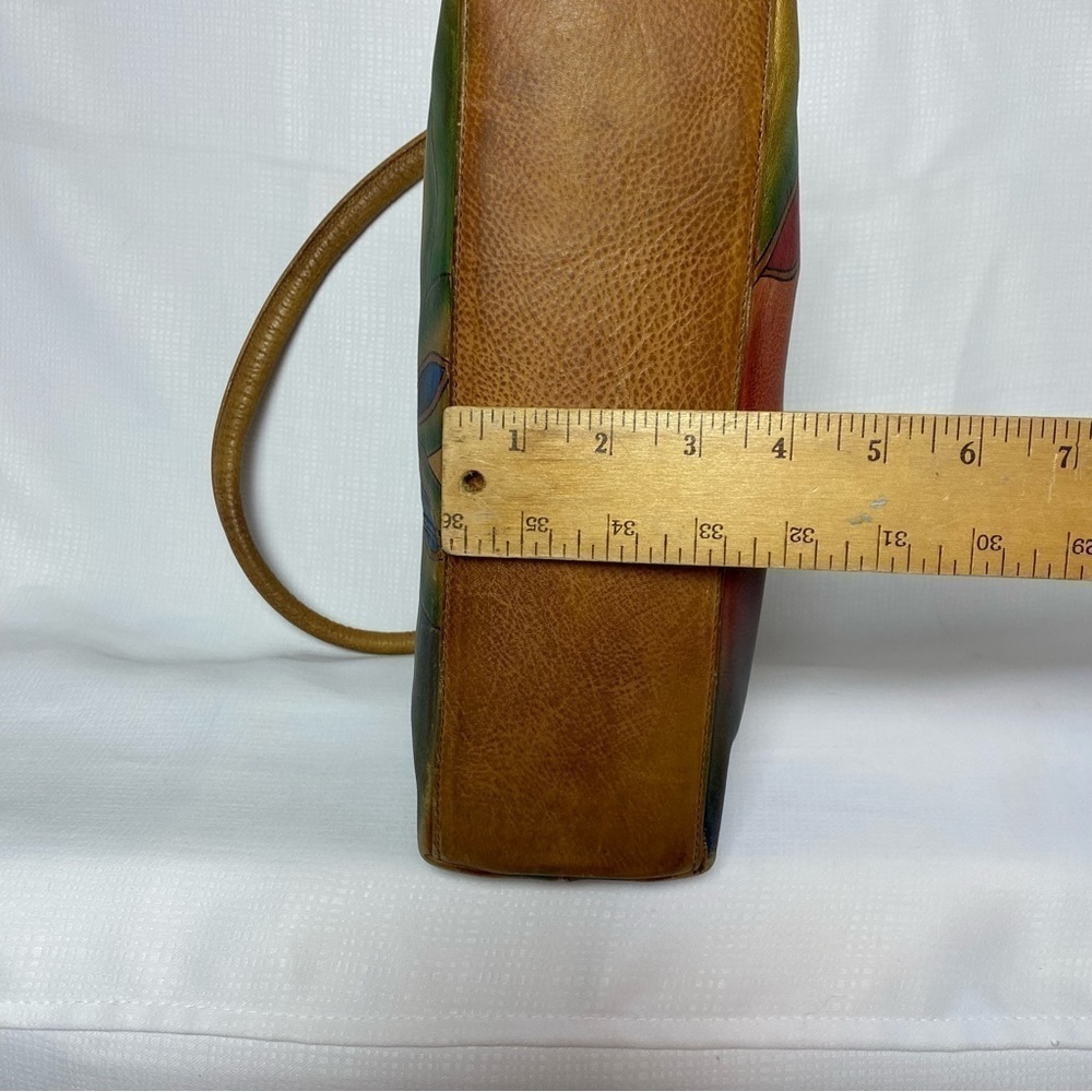 Anuschka Gorgeous Hand Painted Medium Zip Top Genuine Brown Leather Hobo Bag - Picture 10 of 15